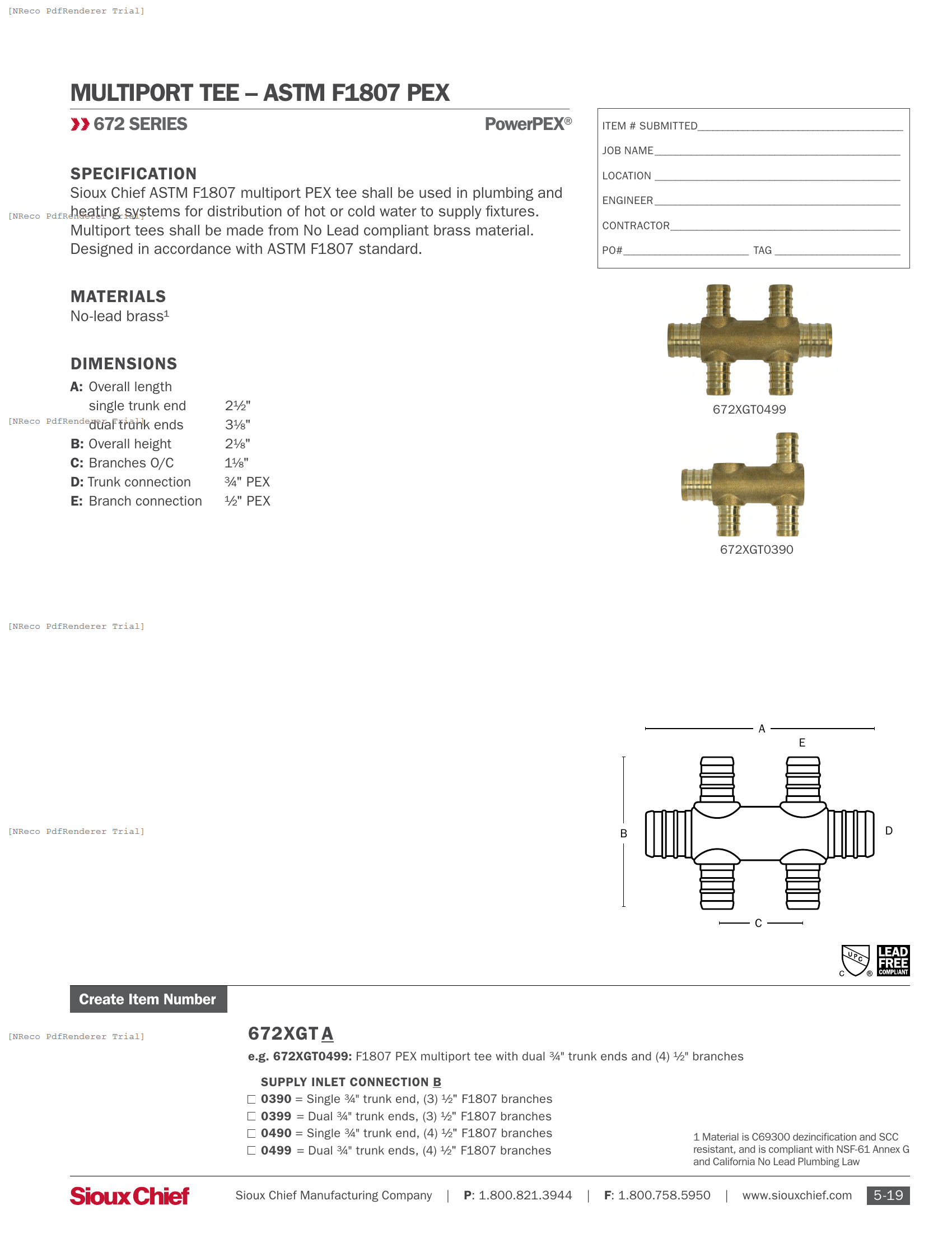 672 SERIES - POWERPEX F1807 MULTI-PORT TEE - SPEC SHEET.PDF Specification Document